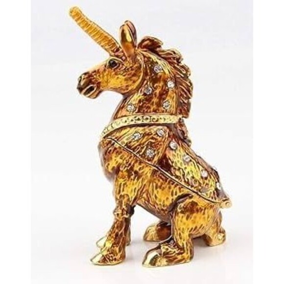 Bejeweled Hand Painted Sitting Unicorn Collector's Magnetic Hinged Trinket Box - Picture 1 of 5